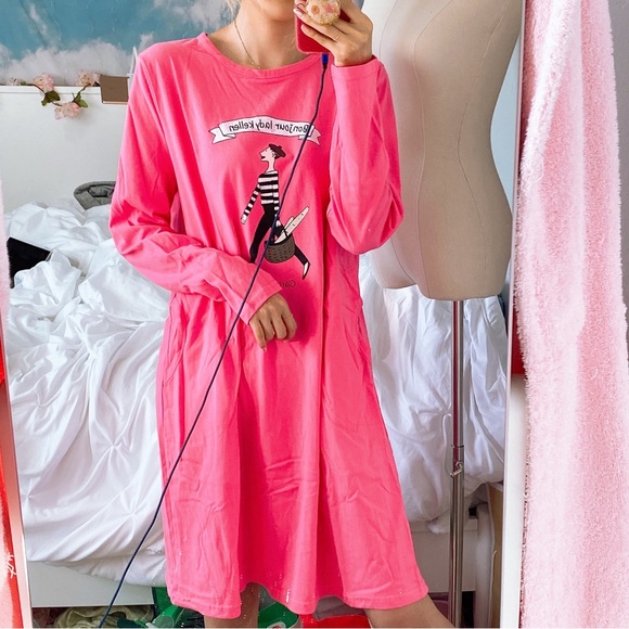 Other - (SALE) Bonjour Lady Kellen Hot Pink Pajama Dress Long Sleeve M